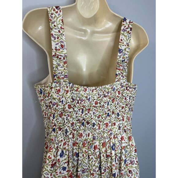Lea Square Neck Floral Linen Blend Midi Dress Women's M - Picture 9 of 12